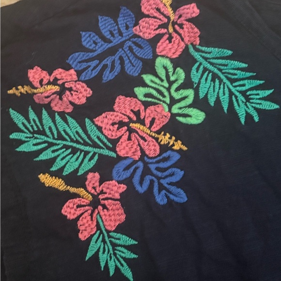 Talbots Navy Top with Floral Embroidery - Picture 3 of 4